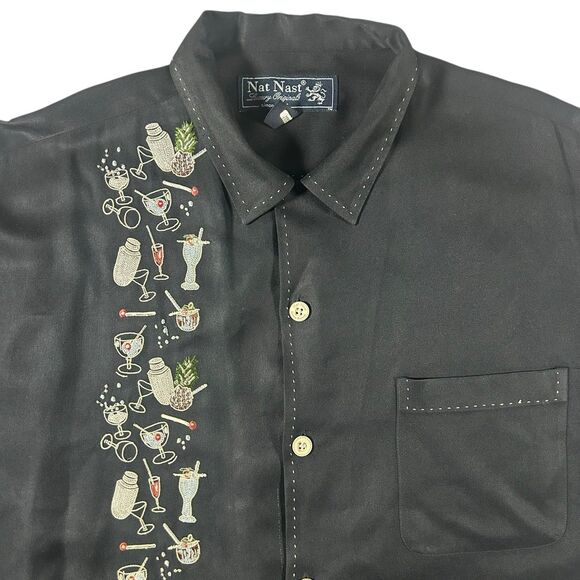 Vintage Nat Nast Silk Button Down Shirt Men’s XL Exotic Cocktail AOP Graphic SS - Picture 1 of 12